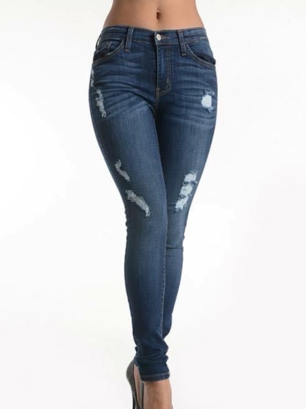 NWT KanCan High-Rise Distressed Dark Blue Women’s Denim Skinny Jeans Size 7 / 27